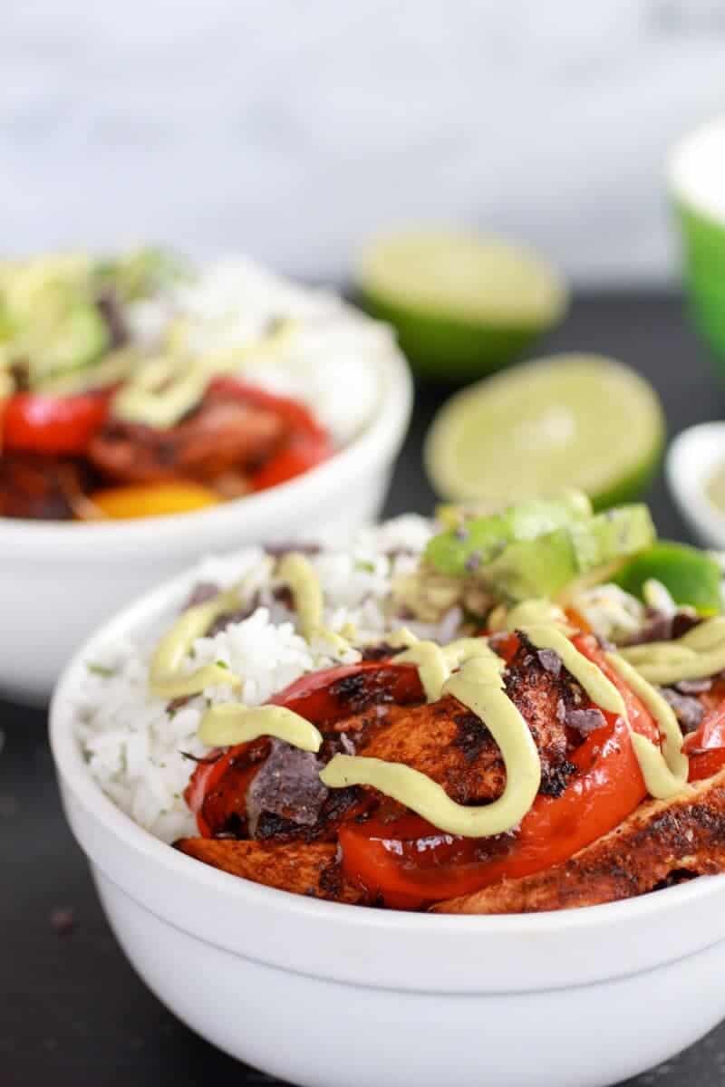 Fiesta Chicken + Cilantro Lime Rice Fajita Bowl with Avocado Chipotle Crema-3