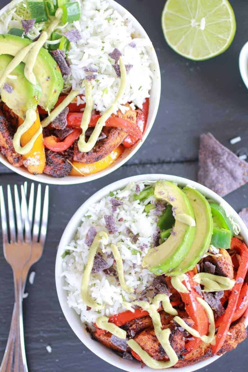 Fiesta Chicken + Cilantro Lime Rice Fajita Bowl with Avocado Chipotle Crema-8