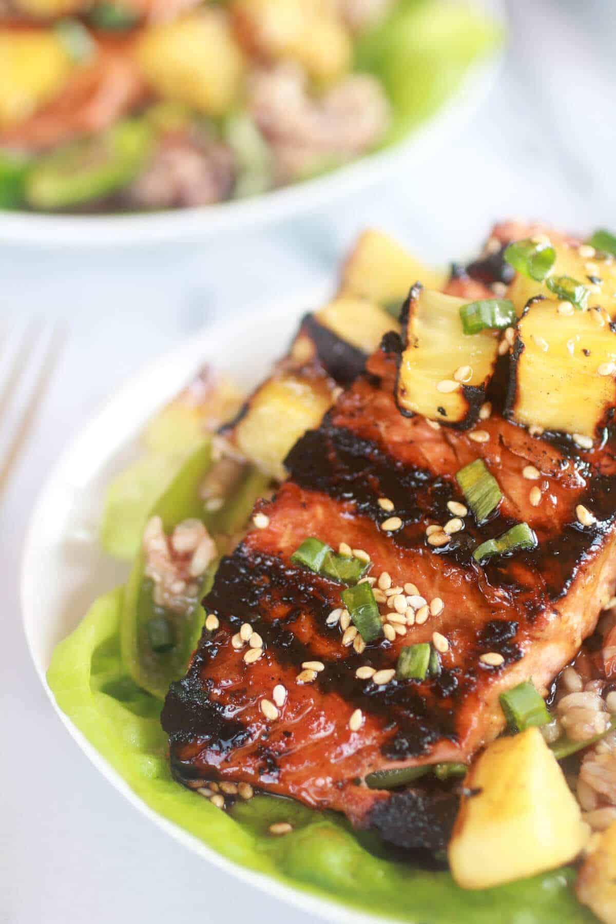 Asian Grilled Salmon Pineapple and Rice Lettuce Wraps-7