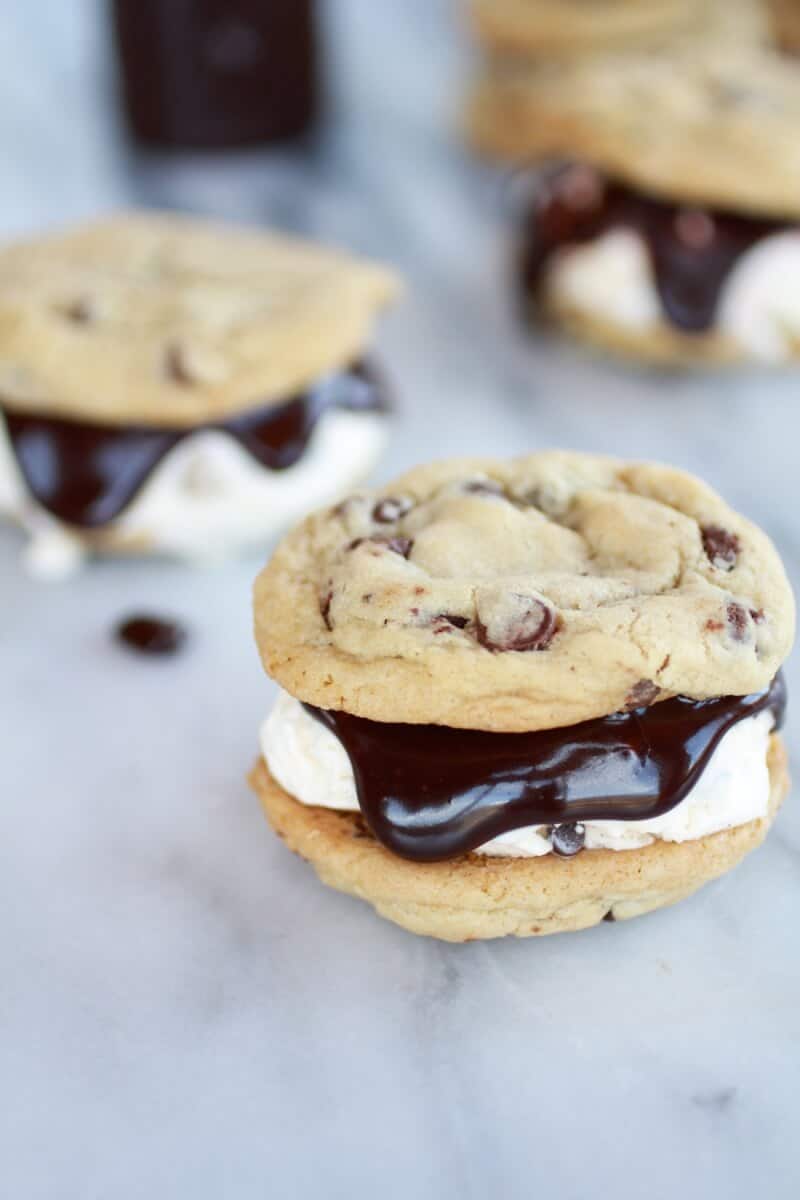Hot Fudge Chocolate Chip Cookie Cookie Dough Ice Cream Sandwich
