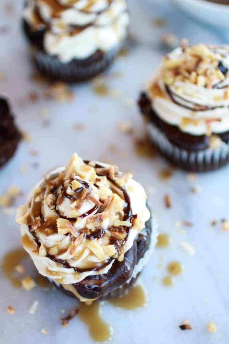 Snickers Coconut Caramel Cupcakes | halfbakedharvest.com