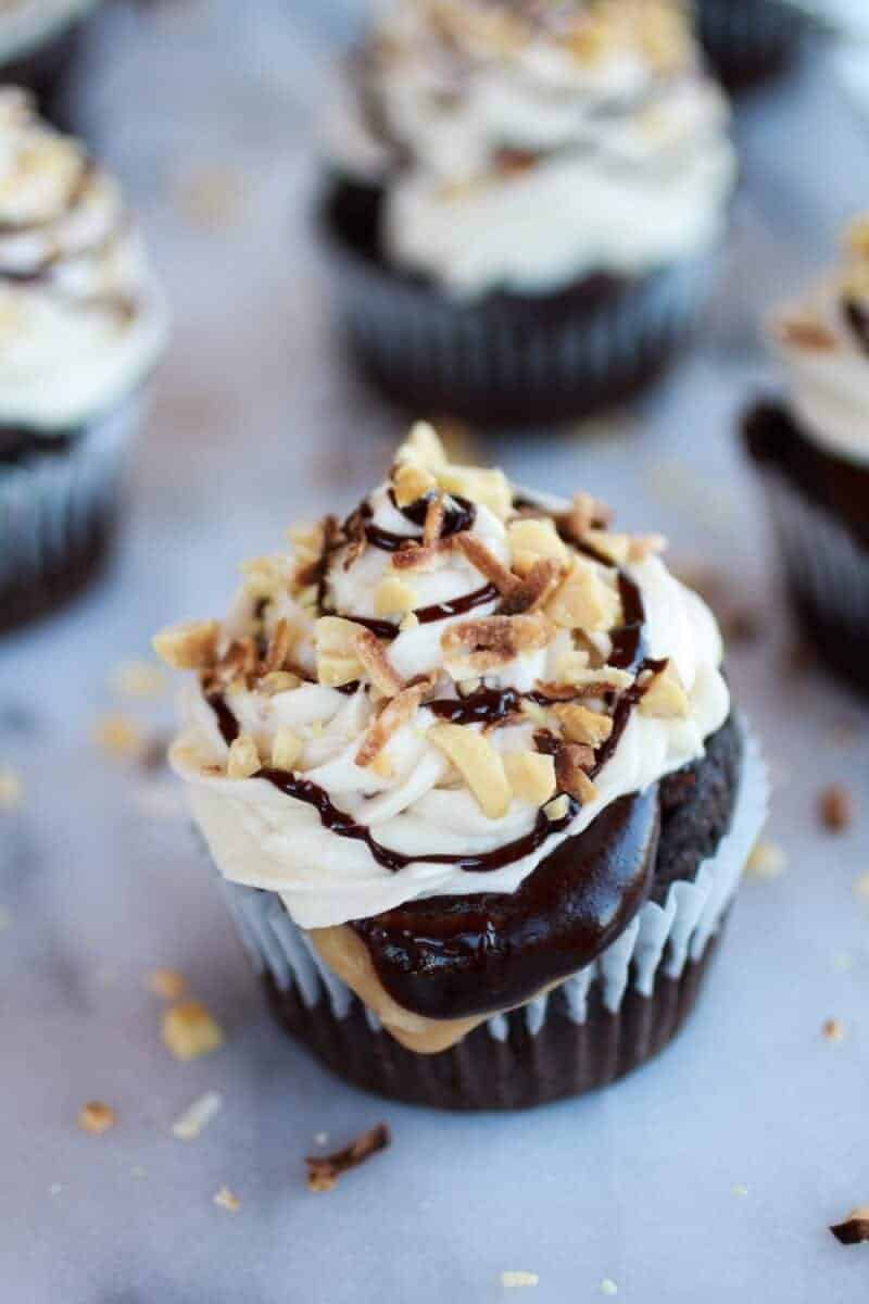 Snickers Coconut Caramel Cupcakes | halfbakedharvest.com