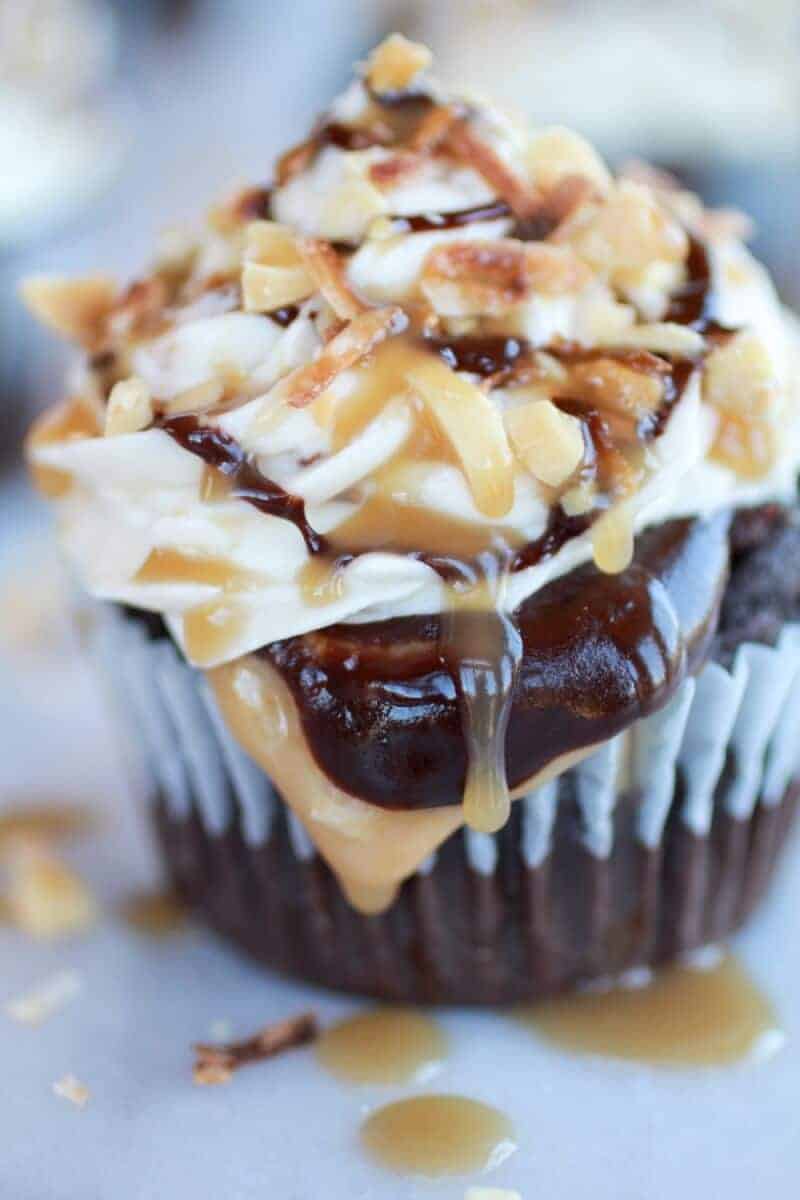 Snickers Coconut Caramel Cupcakes | halfbakedharvest.com