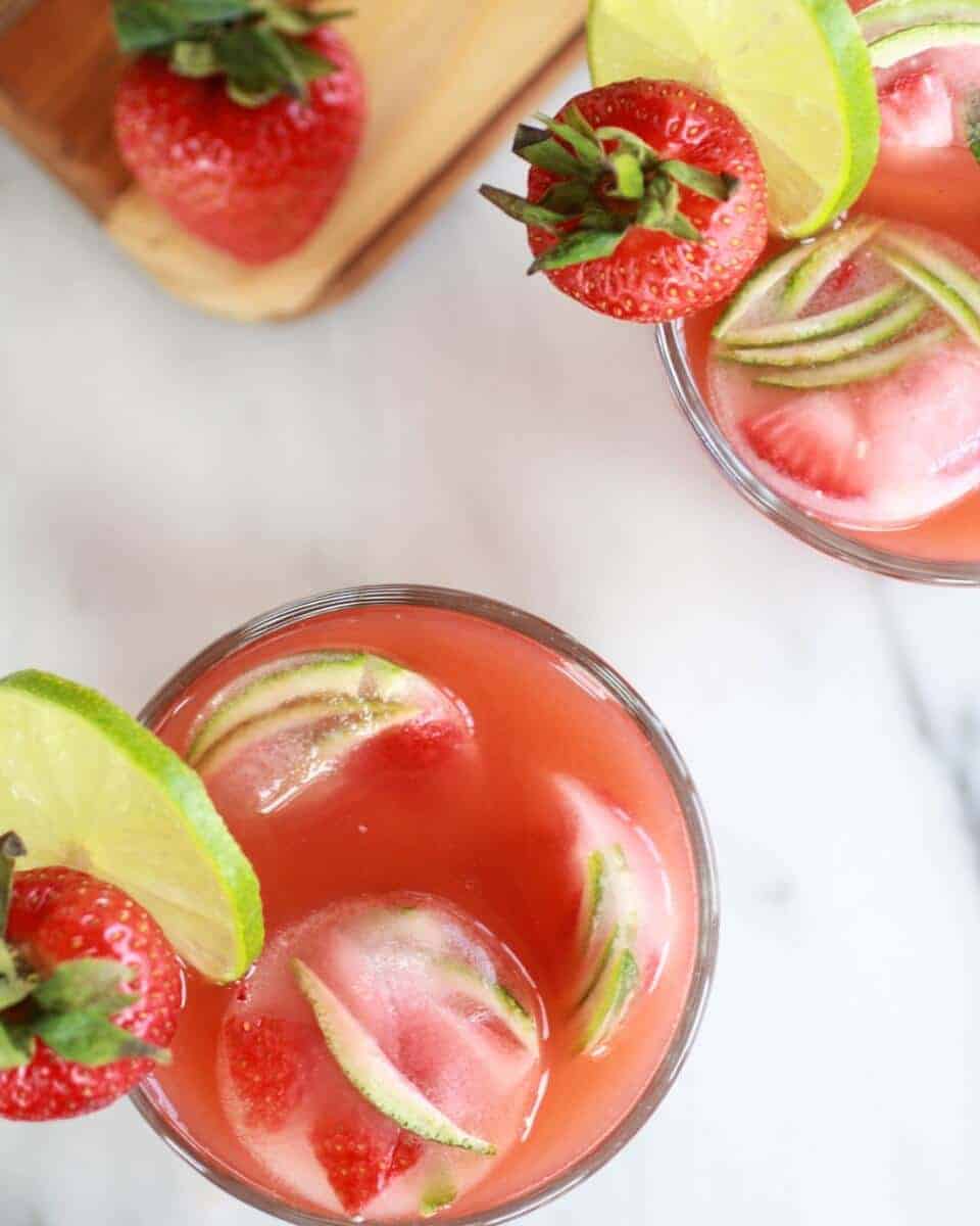 Sparkling Strawberry Basil Limeade with Tequila Soaked Strawberry-Lime Ice | halfbakedharvest.com