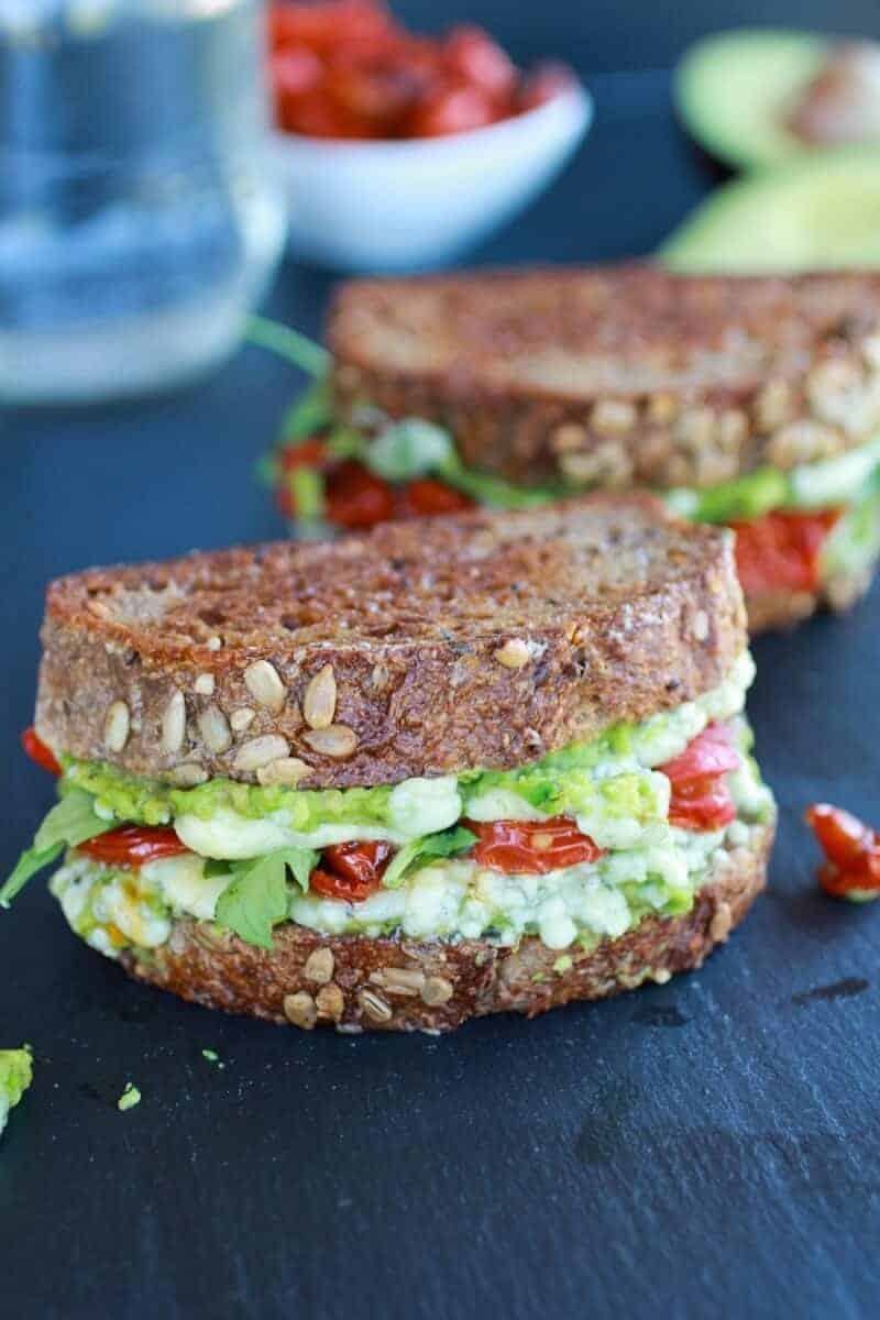 Blue Cheese + Smashed Avocado Roasted Tomato Grilled Cheese | halfbakedharvest.com/