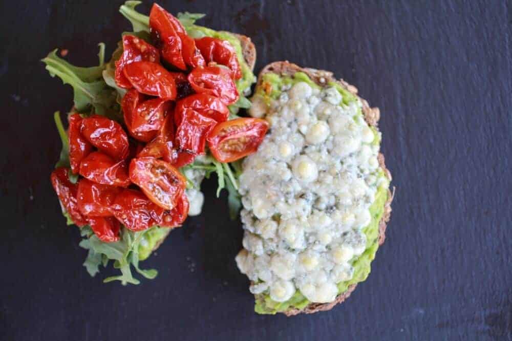 Blue Cheese + Smashed Avocado Roasted Tomato Grilled Cheese | halfbakedharvest.com/