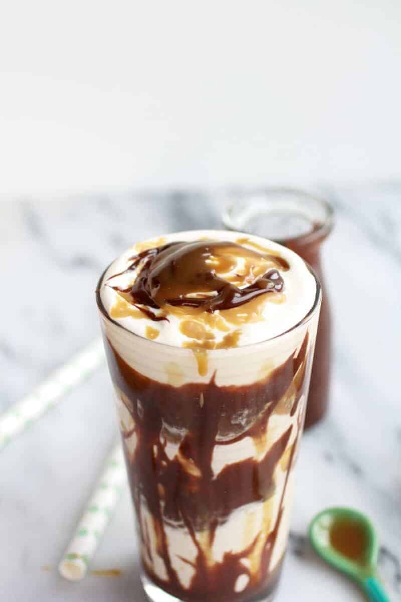 Butterscotch Milkshakes with Chocolate Peanut Butter Hot Fudge | halfbakedharvest.com