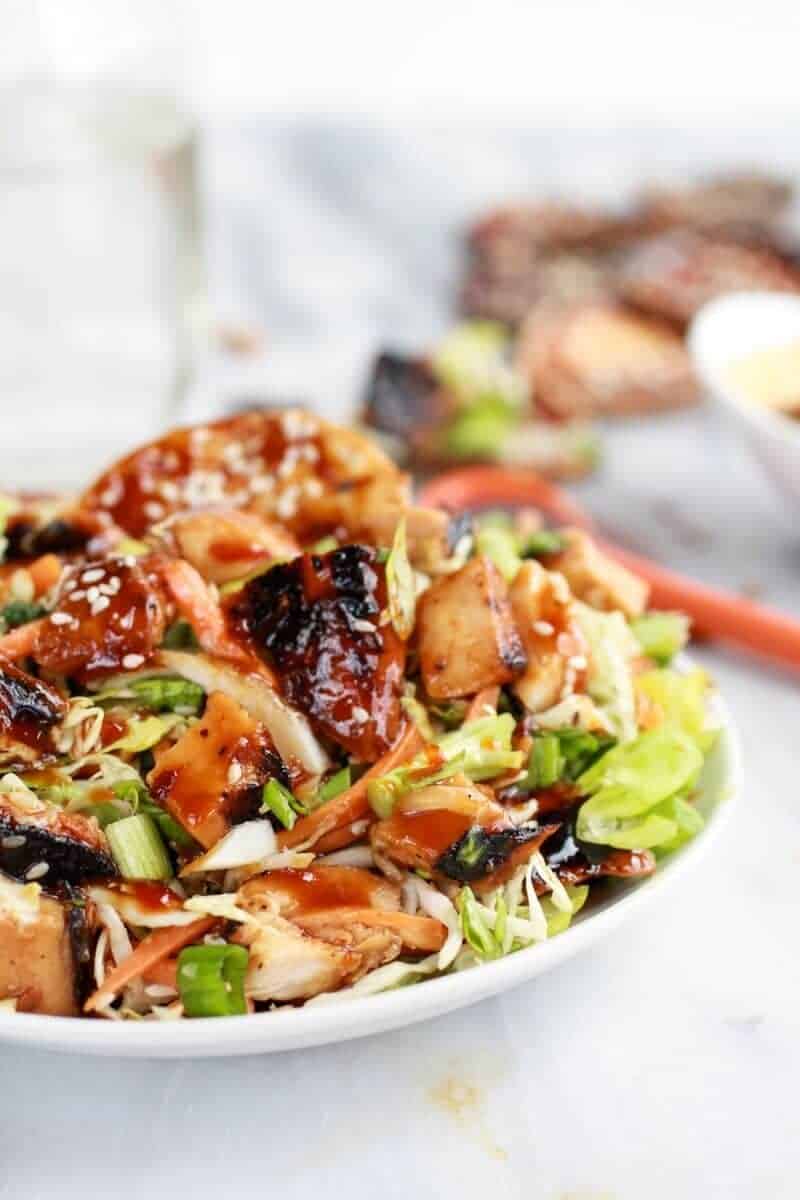 Chopped Asian BBQ Chicken Salad with Honey-Sesame Crackers | halfbakedharvest.com