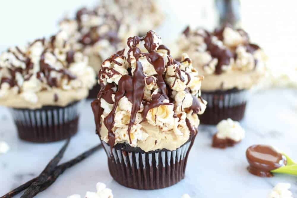 Sugared Brown Butter Vanilla Bean Popcorn Chocolate Cupcakes | halfbakedharvest.com