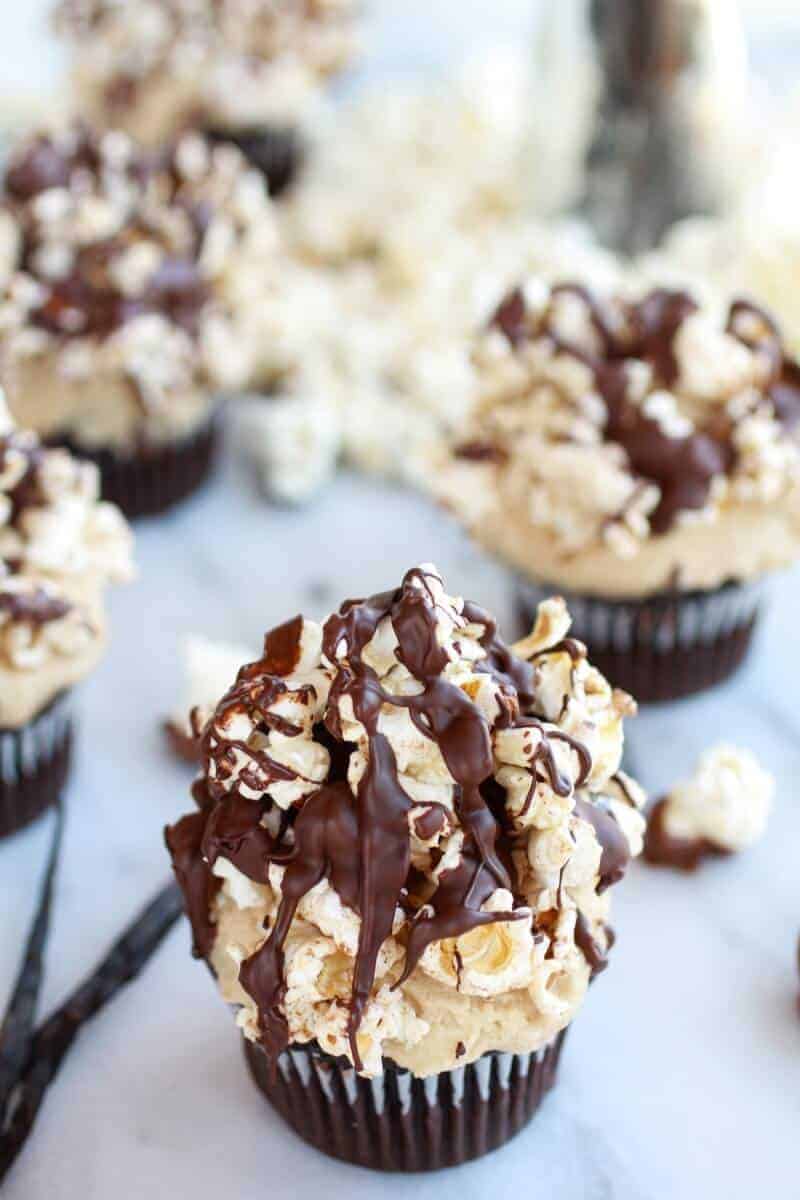 Sugared Brown Butter Vanilla Bean Popcorn Chocolate Cupcakes | halfbakedharvest.com