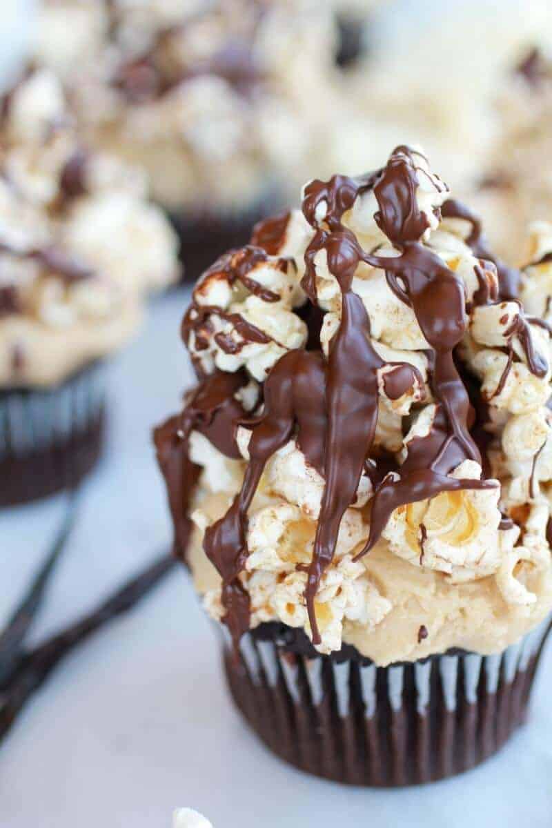 Sugared Brown Butter Vanilla Bean Popcorn Chocolate Cupcakes | halfbakedharvest.com
