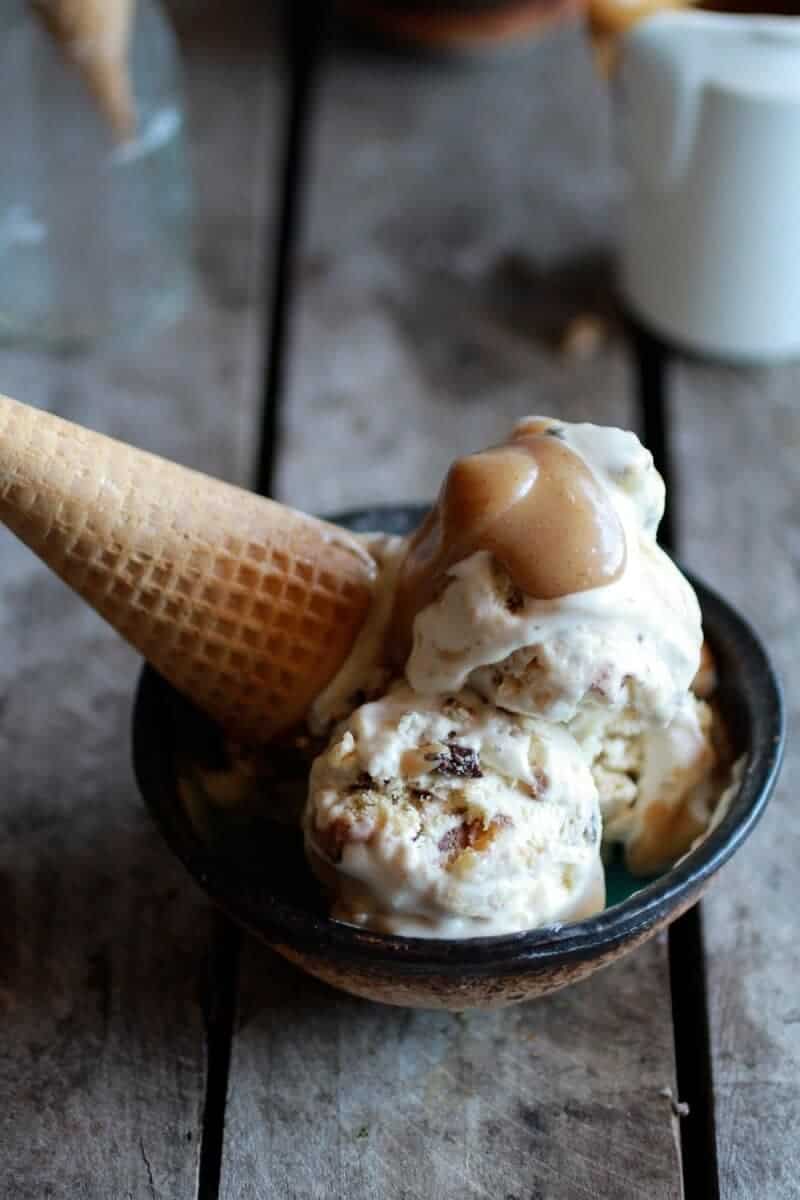Chocolate Chip Stuffed Cinnamon Roll Ice Cream with Vanilla Bean Brown Butter Sauce | halfbakedharvest.com