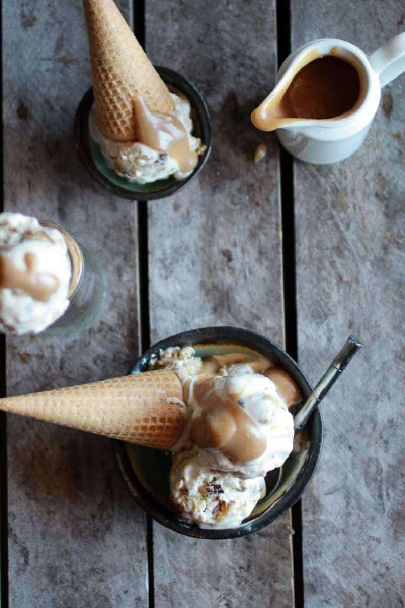 Chocolate Chip Stuffed Cinnamon Roll Ice Cream with Vanilla Bean Brown Butter Sauce | halfbakedharvest.com