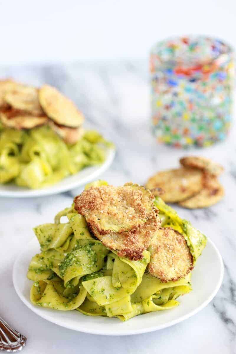 Fried Zucchini + Mint and Pistachio Pesto Pappardelle Pasta | halfbakedharvest.com