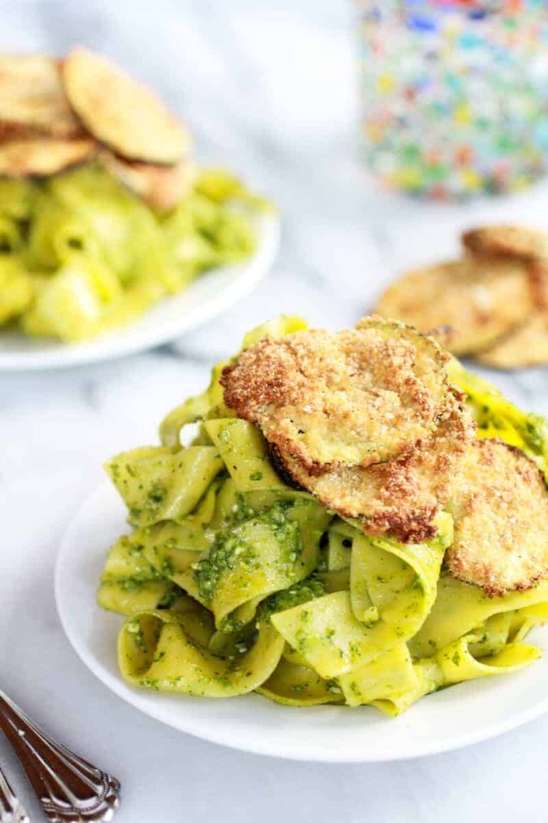 Fried Zucchini + Mint and Pistachio Pesto Pappardelle Pasta | halfbakedharvest.com