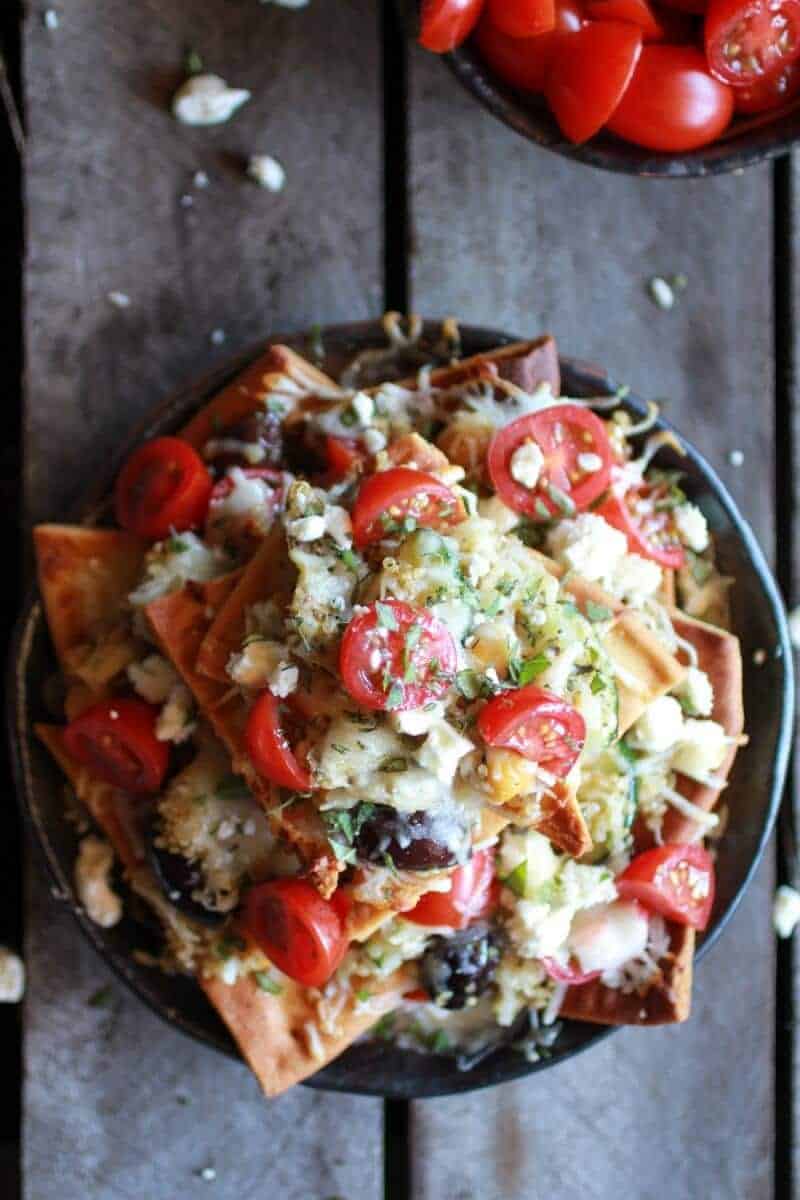 Loaded Greek Goddess Chickpea and Quinoa Pita Chip Nachos | halfbakedharvest.com