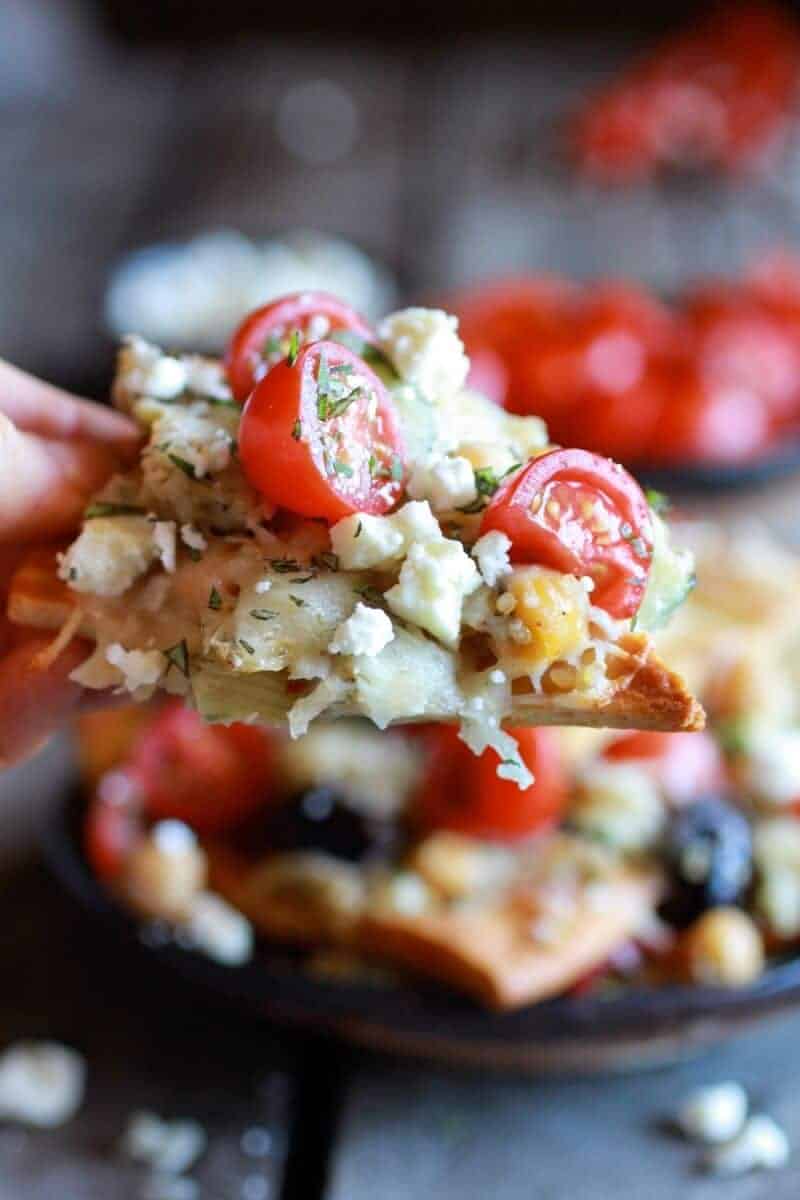Loaded Greek Goddess Chickpea and Quinoa Pita Chip Nachos | halfbakedharvest.com
