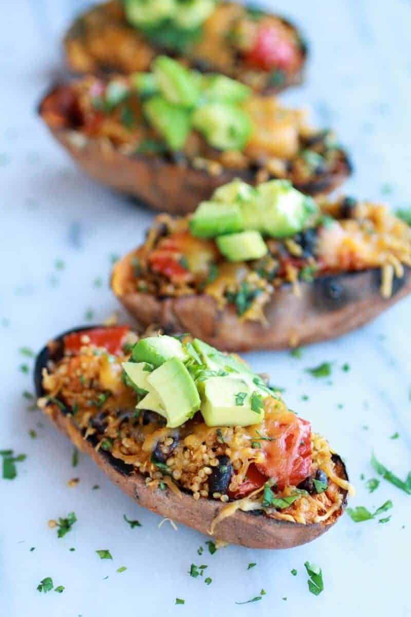 Grilled Tex-Mex Quinoa Stuffed Sweet Potatoes Skins || halfbakedharvest.com