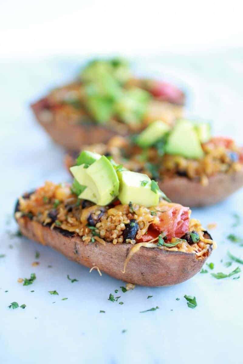 Grilled Tex-Mex Quinoa Stuffed Sweet Potatoes Skins || halfbakedharvest.com