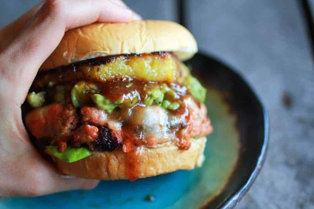 Hawaiian BBQ Salmon Burgers with Coconut Caramelized Pineapple | halfbakedharvest.com