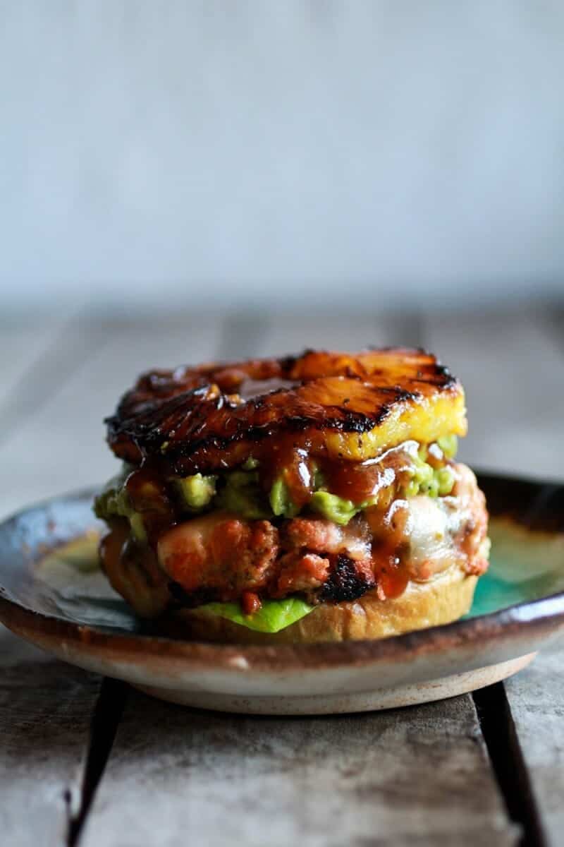 Hawaiian BBQ Salmon Burgers with Coconut Caramelized Pineapple | halfbakedharvest.com