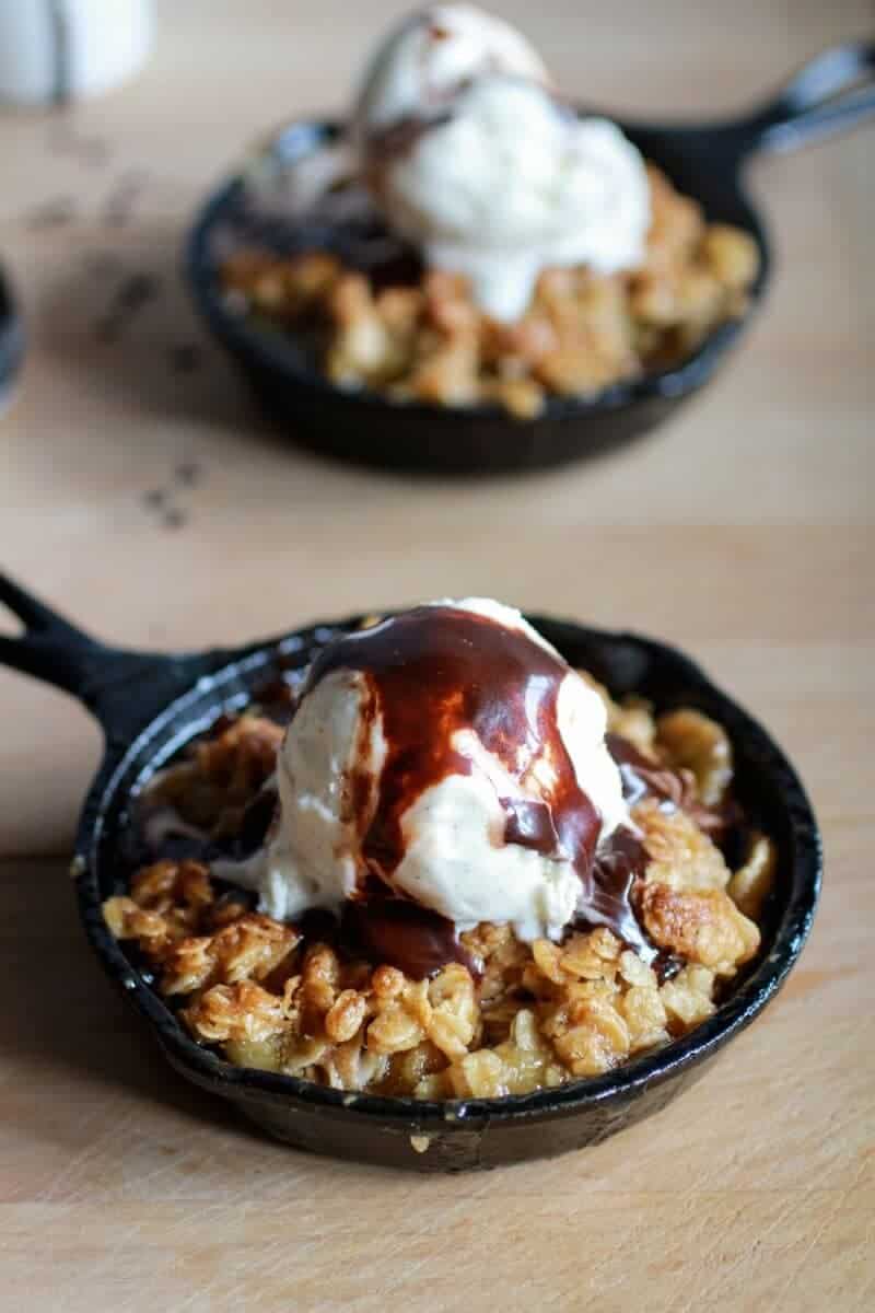 Oatmeal Cookie Banana Crisp with Chocolate Kahlua Sauce | halfbakedharvest.com