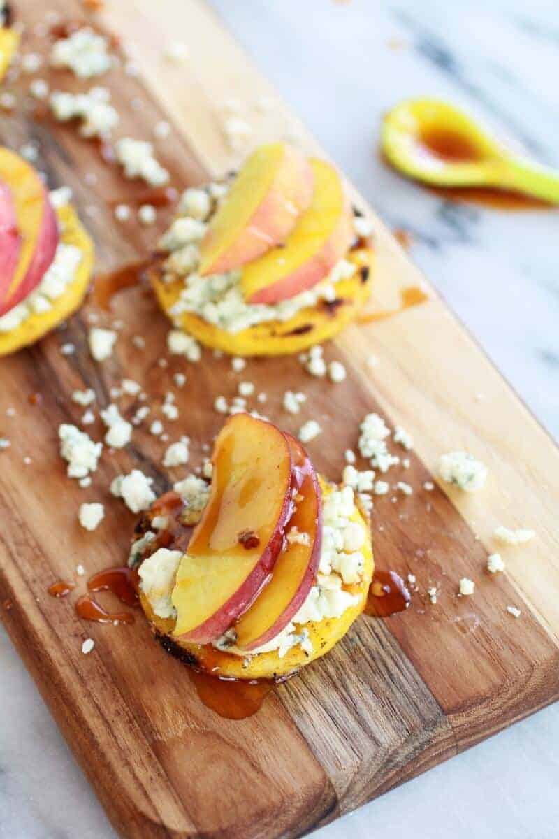 Peach and Gorgonzola Grilled Polenta Rounds with Chipotle Honey | .halfbakedharvest.com