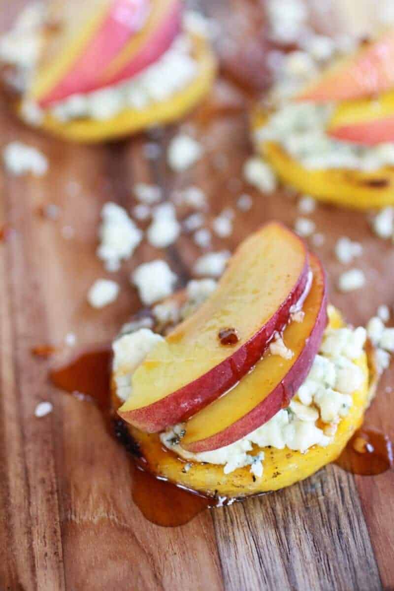 Peach and Gorgonzola Grilled Polenta Rounds with Chipotle Honey | .halfbakedharvest.com