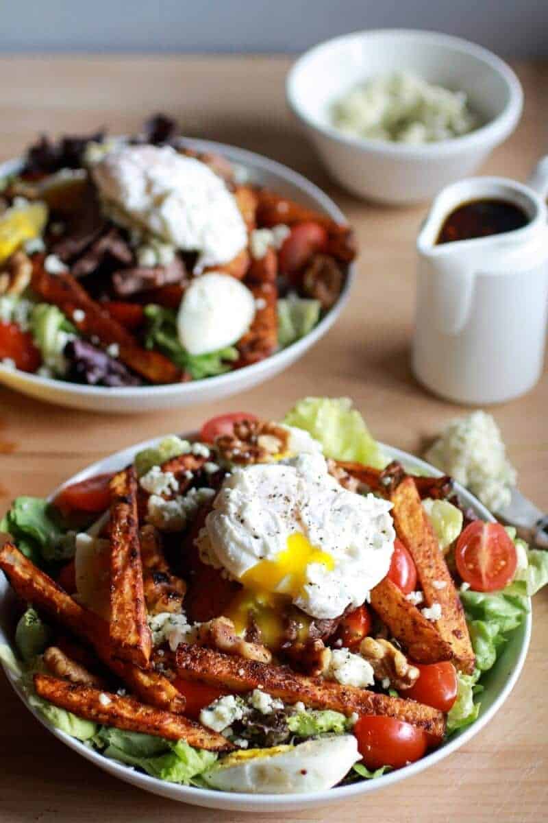 Steak and French Fry Salad with Blue Cheese Butter + Poached Eggs | halfbakedharvest.com