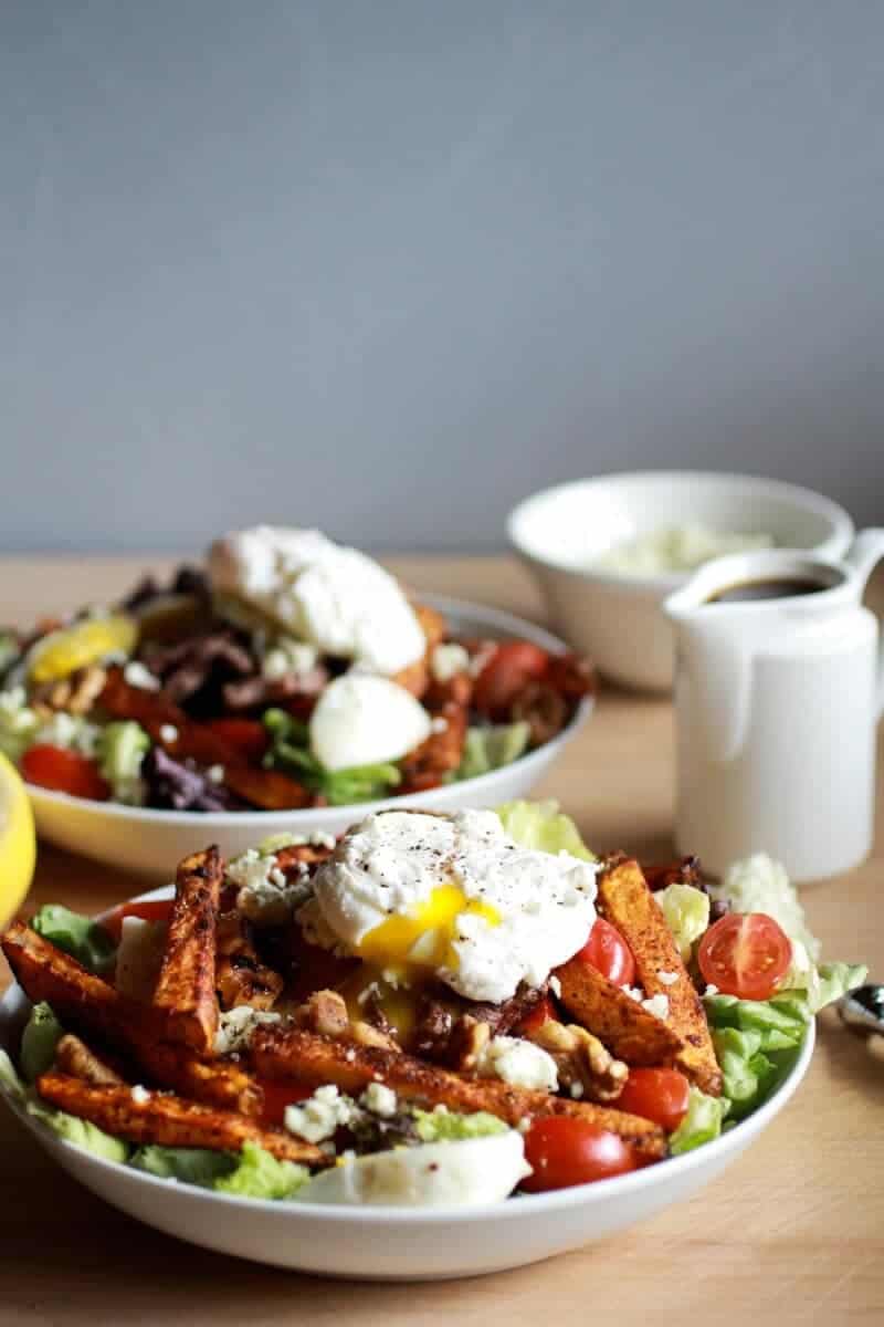 Steak and French Fry Salad with Blue Cheese Butter + Poached Eggs | halfbakedharvest.com