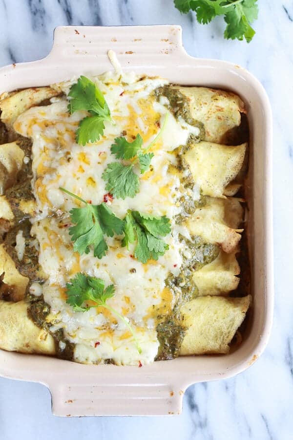 Creamy Avocado + Hatch Chile Chicken Charred Corn Crepechiladas | halfbakedharvest.com