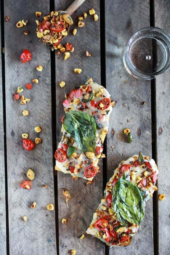 Simple Crispy Basil Caramelized Garden Vegetable + Fontina French Bread Pizza | halfbakedharvest.com