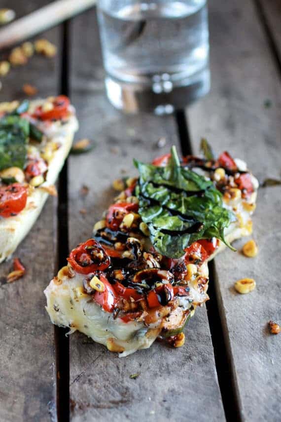 Simple Crispy Basil Caramelized Garden Vegetable + Fontina French Bread Pizza | halfbakedharvest.com