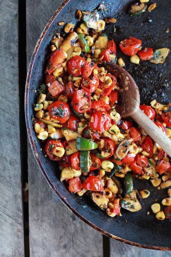 Simple Crispy Basil Caramelized Garden Vegetable + Fontina French Bread Pizza | halfbakedharvest.com