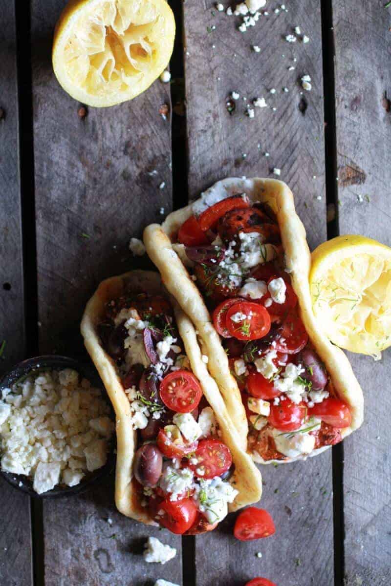 Greek Salmon Souvlaki Gyros with Tzatziki | halfbakedharvest.com