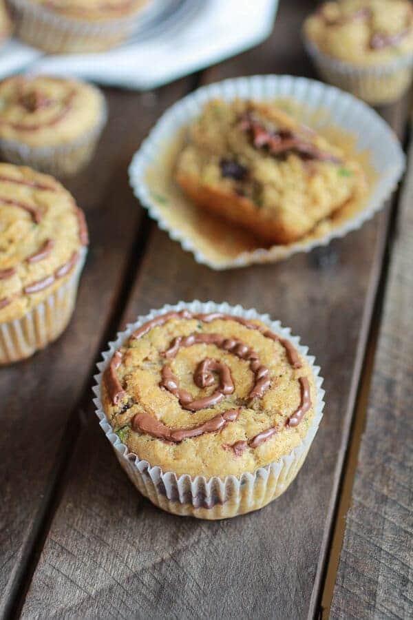 Nutella Stuffed Whole Wheat Peanut Butter Banana and Zucchini Muffins | halfbakedharvest.com