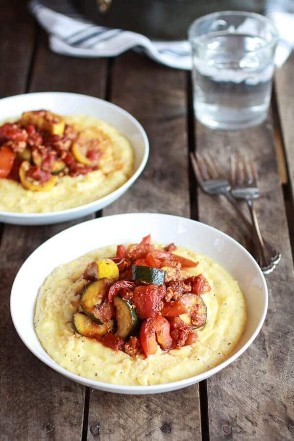 Ratatouille with Spicy Italian Chicken Sausage and Creamy Polenta | halfbakedharvest.com