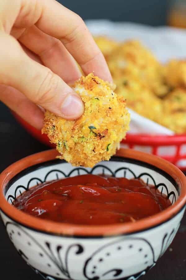 Zucchini Parmesan Crusted Chicken Nuggets | halfbakedharvest.com