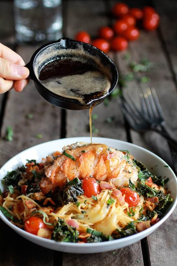 Brown Butter Lobster, Bacon + Crispy Kale and Fontina Pasta | halfbakedharvest.com
