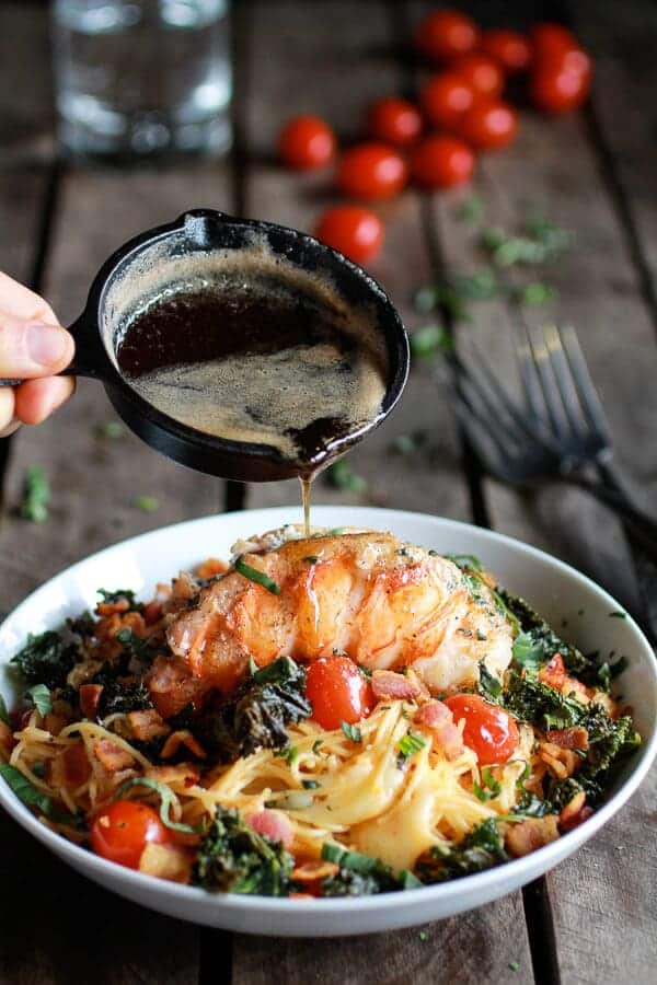 Brown Butter Lobster, Bacon + Crispy Kale and Fontina Pasta | halfbakedharvest.com