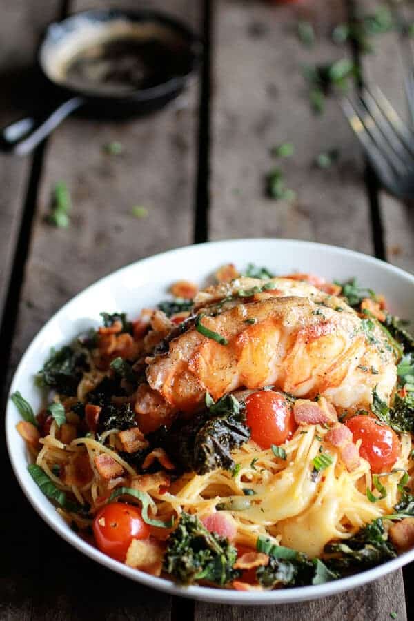 Brown Butter Lobster, Bacon + Crispy Kale and Fontina Pasta | halfbakedharvest.com