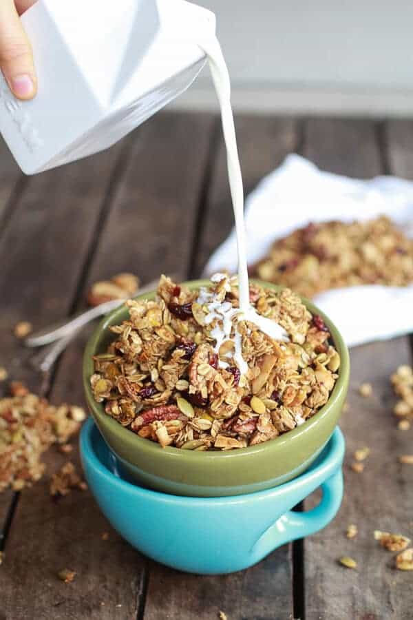 Brown Butter Pumpkin Seed and Espresso Glazed Big Cluster Granola | halfbakedharvest.com