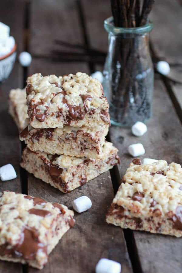 Brown Butter Vanilla Bean and Nutella Swirled Rice Krispie Treats | halfbakedharvest.com