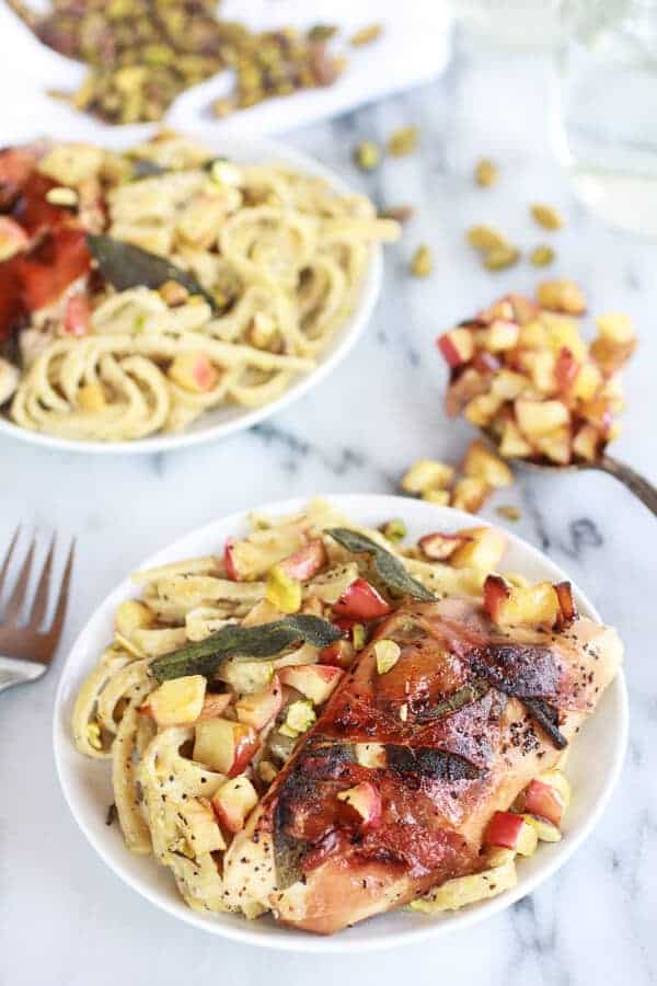 Crispy Prosciutto and Sage Wrapped Chicken with Creamy Pistachio Noodles | halfbakedharvest.com