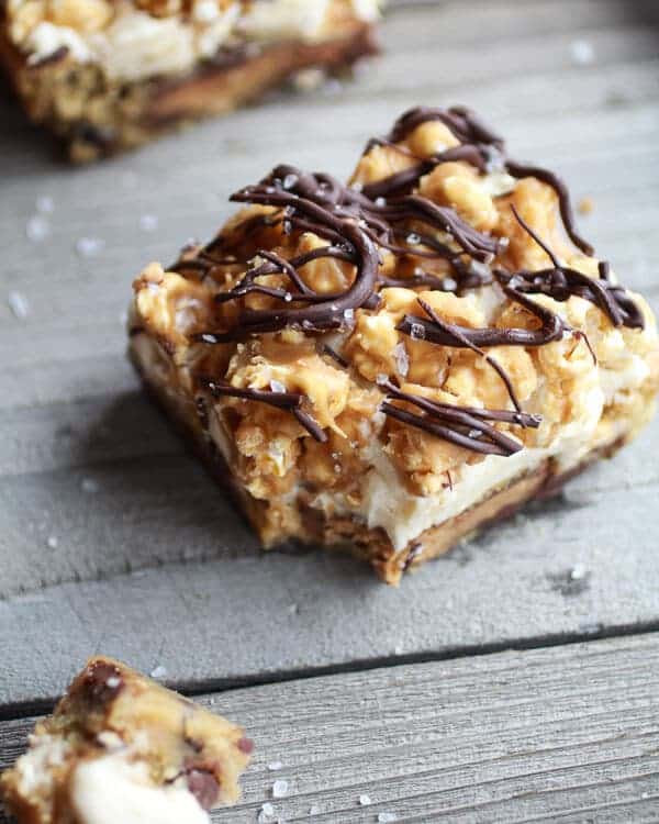 Peanut Butter Cup Cookies & Cream Salted Caramel Popcorn Bars | halfbakedharvest.com