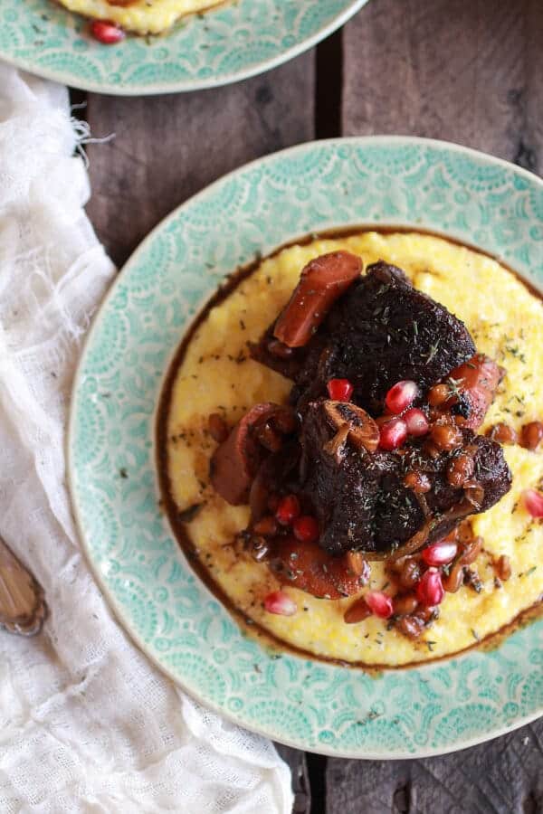 Crockpot Sweet and Sour Pomegranate Short Ribs with Creamy Polenta | halfbakedharvest.com