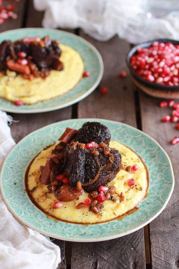Crockpot Sweet and Sour Pomegranate Short Ribs with Creamy Polenta | halfbakedharvest.com