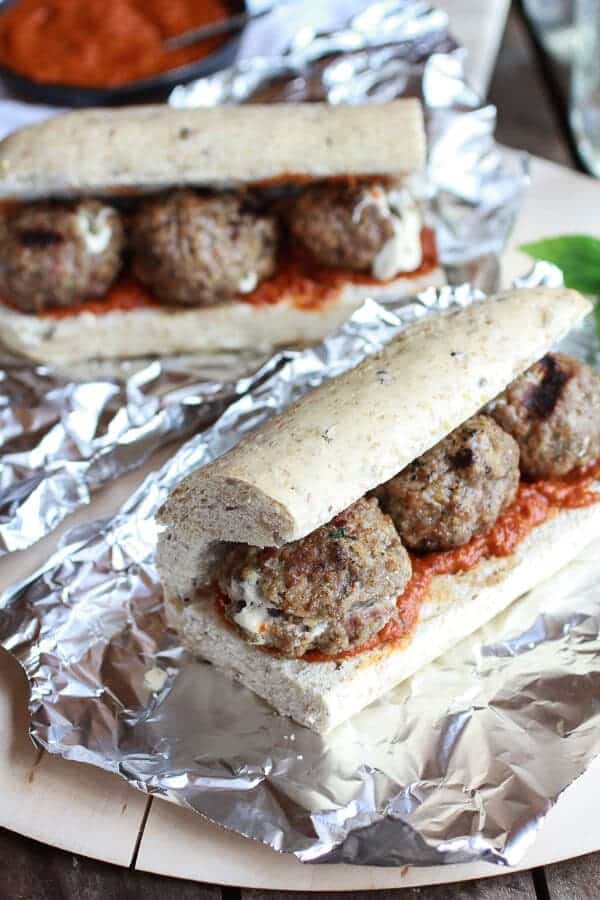 Easy Burrata Cheese Stuffed Spicy Meatball Subs | halfbakedharvest.com