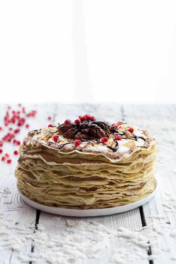 Toasted Coconut Cream Rum and Chocolate Mousse Crepe Cake | halfbakedharvest.com