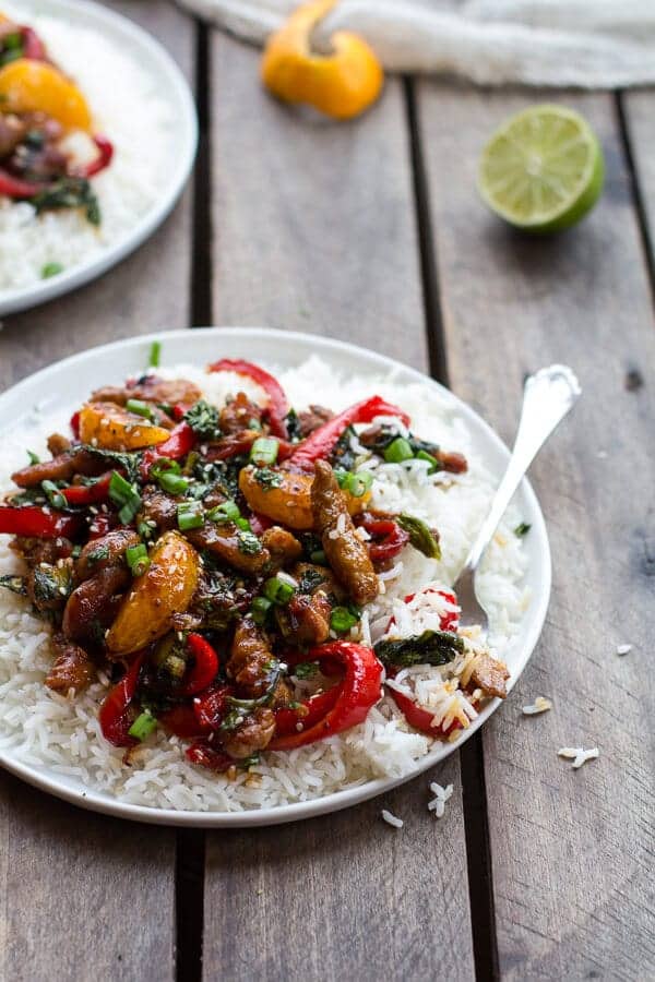 30 Minute Sweet Asian Chili Pork, Ginger and Tangerine Stir Fry | halfbakedharvest.com